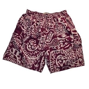 Naturalife Swim Trunks Mens M Red Hawaiian Surf Beach Elastic Lined Mesh Pocket